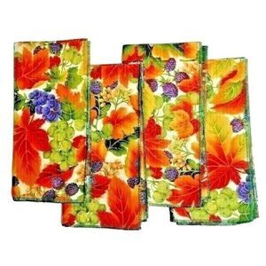 Autumn Berry Dinner Napkins Leaves Gooseberry 17-in Acorns Fall 4pc Handmade